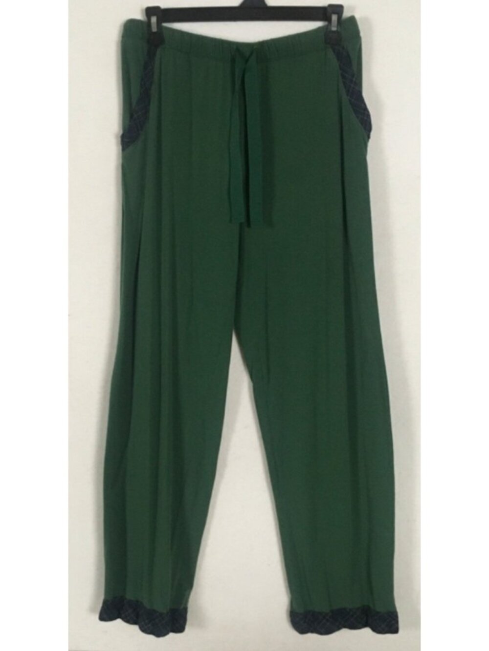 Sleep Sense Pajama Bottoms Size S Dark Green w Navy Blue Ruffle at Ankle Pockets